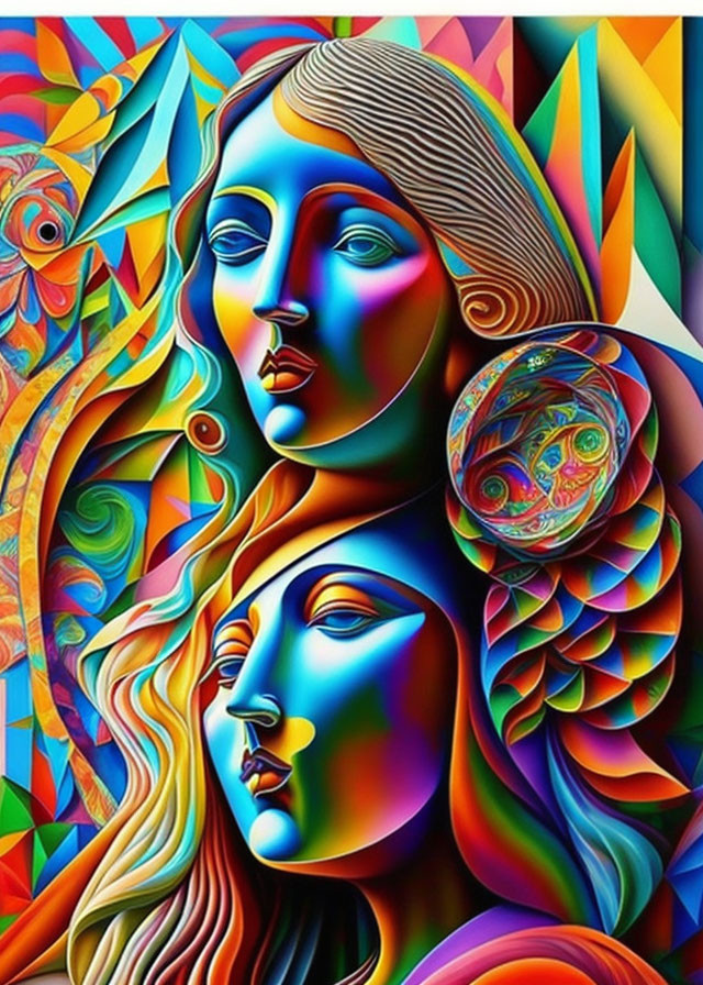 Colorful Psychedelic Art: Stylized Female Faces with Patterns
