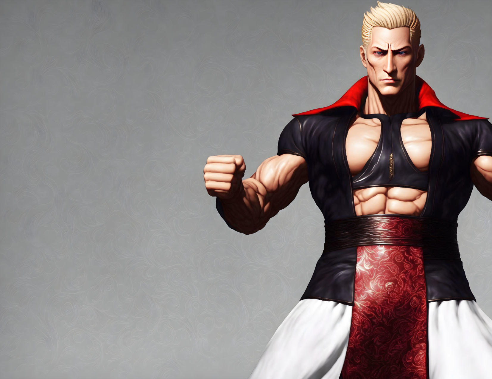 Blond Muscular Animated Character in Black and Red Vest