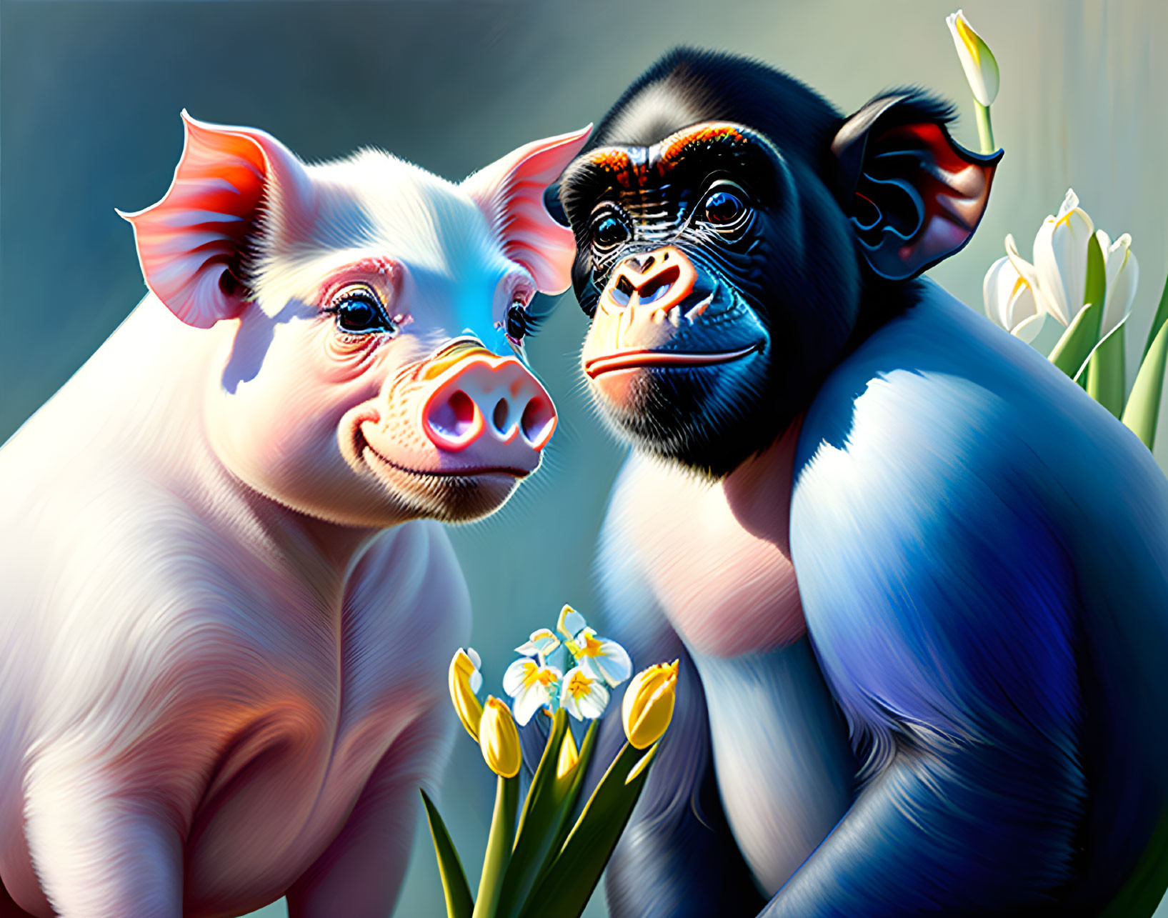 Cute pigs and chimps