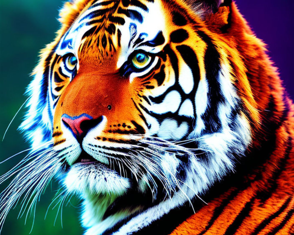 Detailed Close-Up of Striking Tiger with Orange Fur and Black Stripes