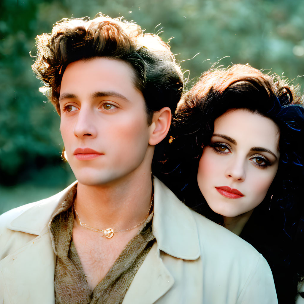 Vintage Style Portrait of Young Man and Woman in Retro Clothing