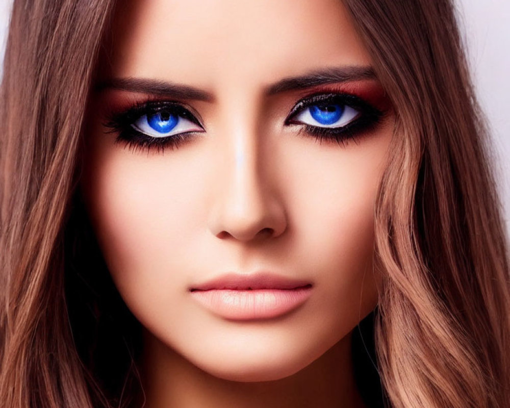 Woman with Striking Blue Eyes and Bold Makeup