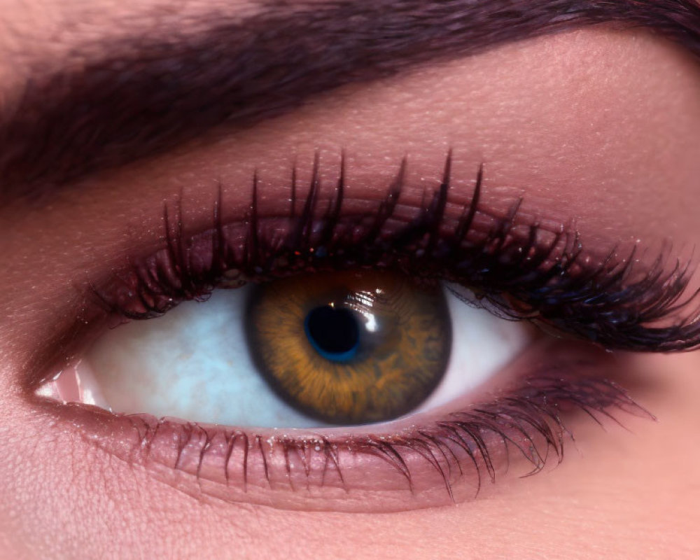 Detailed Close-Up of Dark Mascara Eye with Brown and Yellow Iris