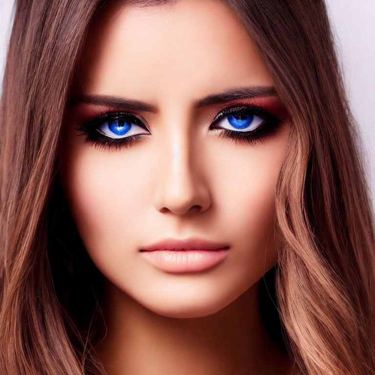 Woman with Striking Blue Eyes and Bold Makeup