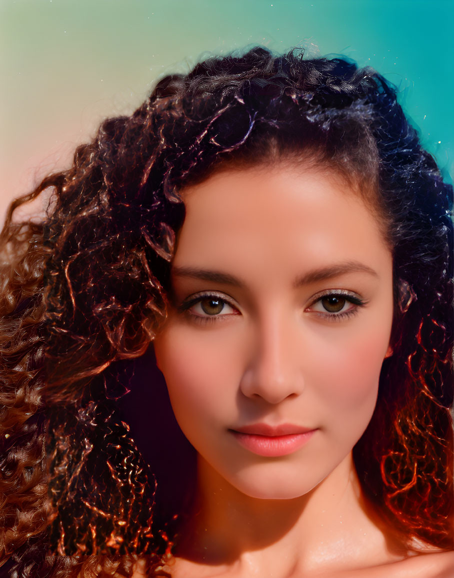 Curly-Haired Woman Portrait on Gradient Background