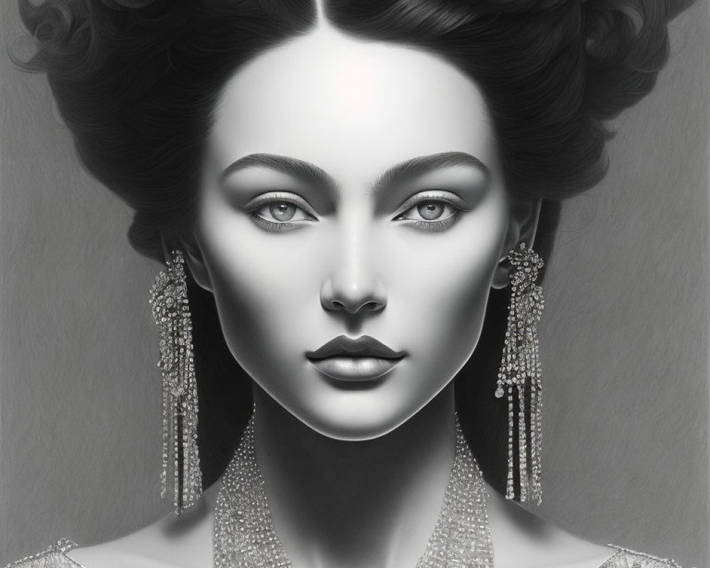 Monochromatic portrait of woman with elegant updo and striking eyes