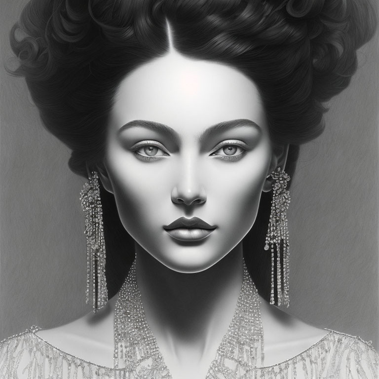 Monochromatic portrait of woman with elegant updo and striking eyes