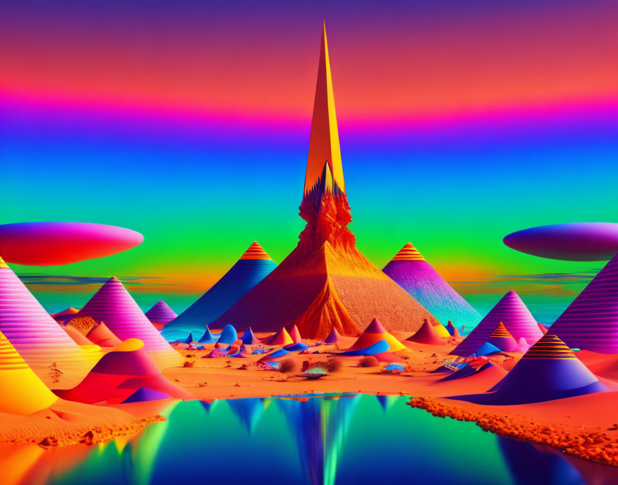 Colorful Pyramids and Alien-like Structures in Surreal Landscape