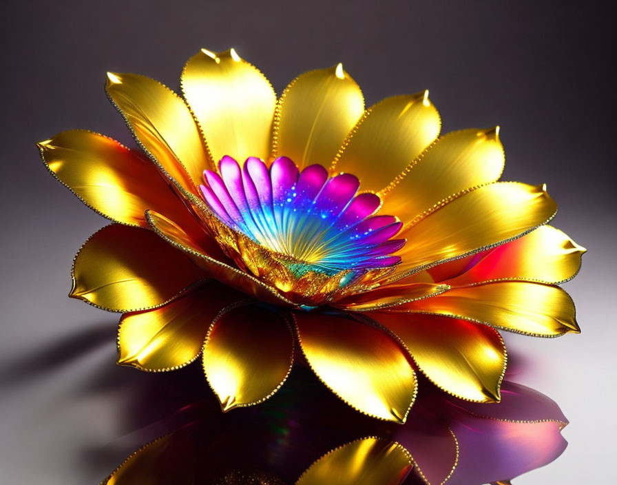 Multicolored Metallic Flower Sculpture with Illuminated Petals