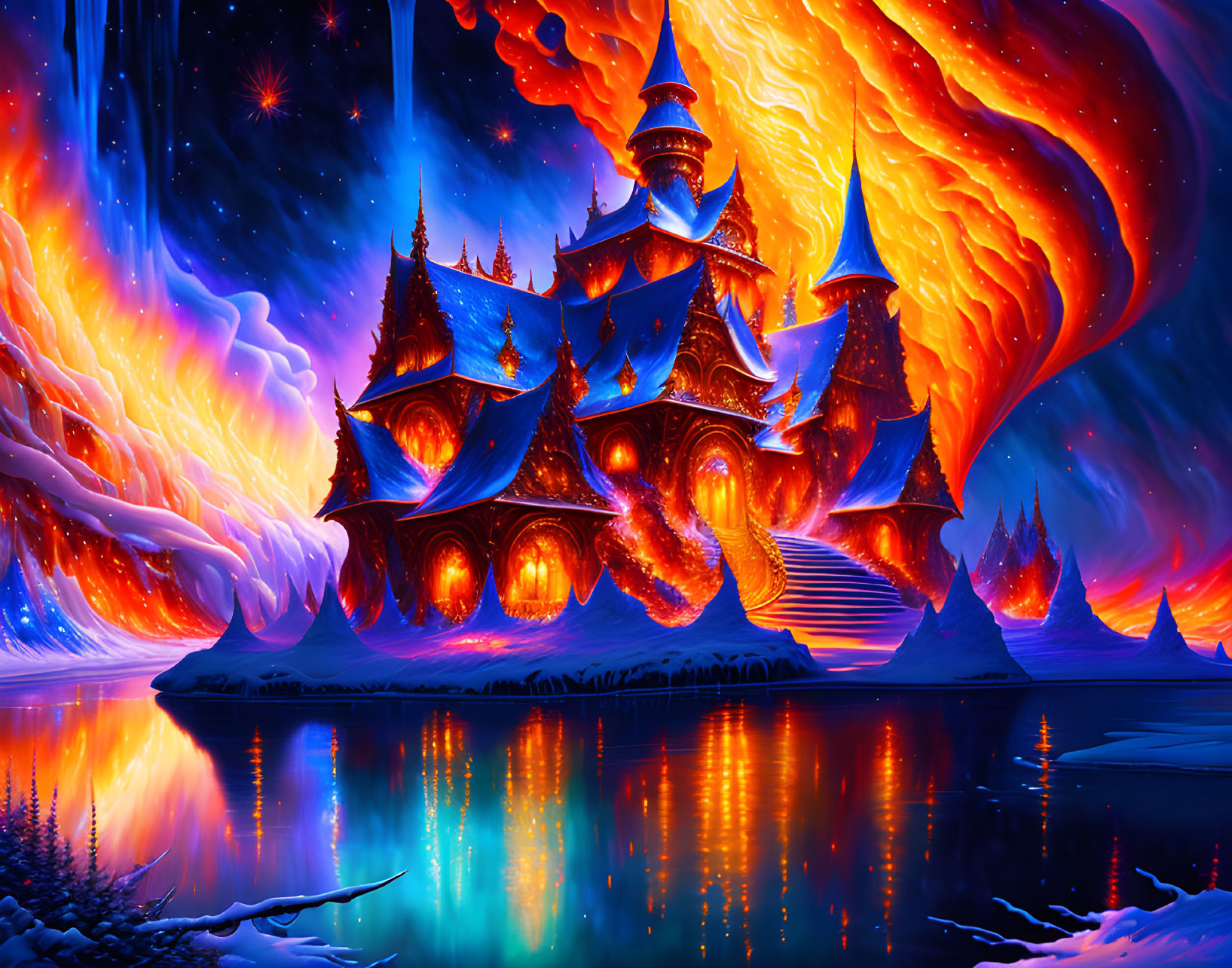 Castle on fire