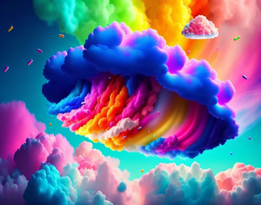 Colorful Cotton Candy Cloud Formation in Bright Blue Sky