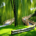 Tranquil Bamboo Forest with Wooden Pathway