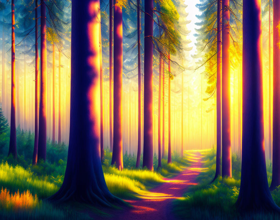 Golden Sunlight Illuminates Serene Forest Path