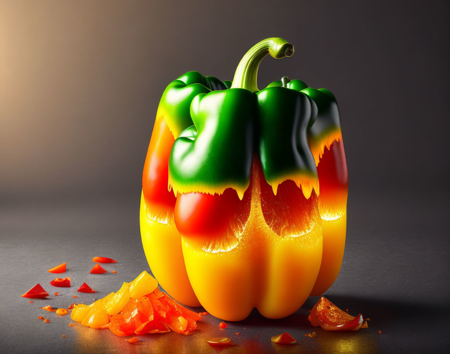 Digitally Altered Bell Pepper Resembling Halloween Jack-o'-lantern