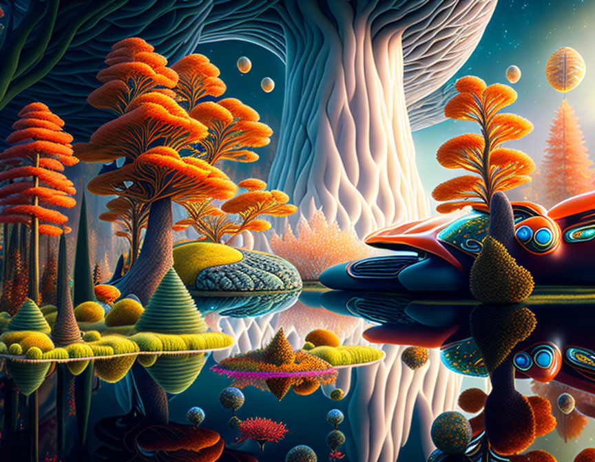 Colorful Alien Flora in Futuristic Landscape
