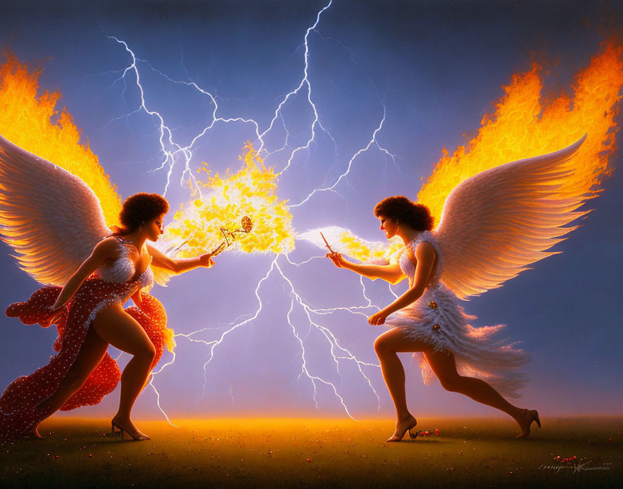 Angels Passing Fire Ball in Dramatic Lightning Scene