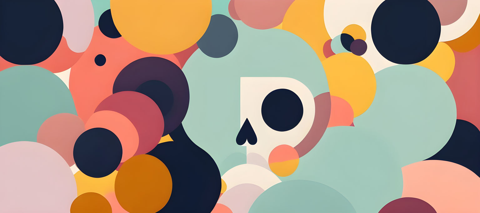 Colorful Abstract Art: Stylized Skull Among Circular Shapes