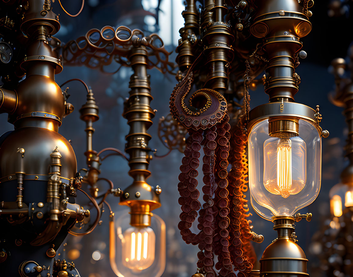 Detailed Steampunk Environment with Brass Pipes and Gears