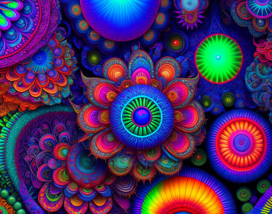 Colorful Psychedelic Pattern with Fractal-Like Designs