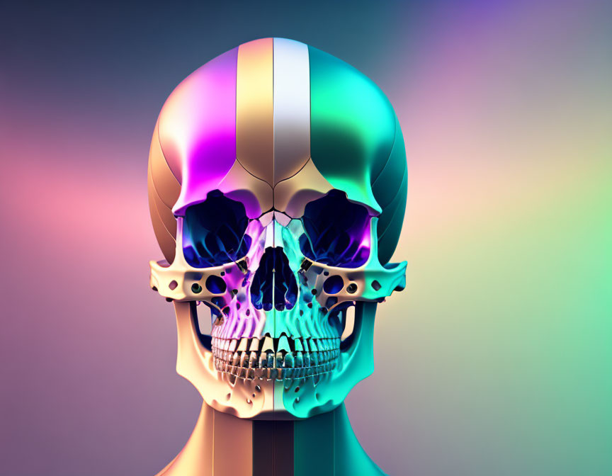 Colorful Metallic Skull on Gradient Background