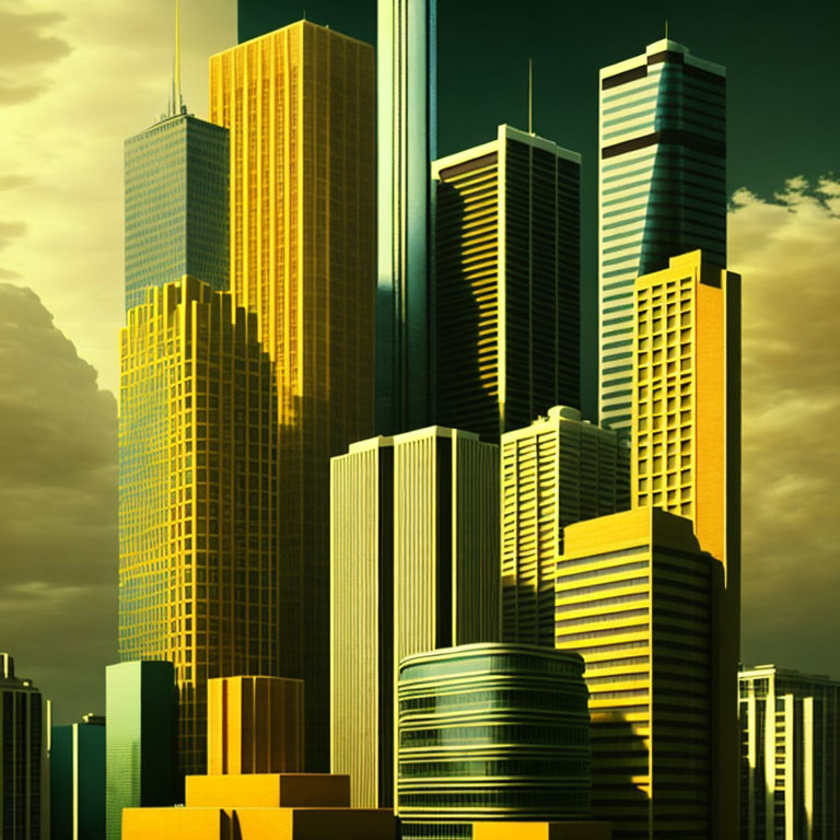 Modern and Art Deco Skyscrapers in Golden Sunlight
