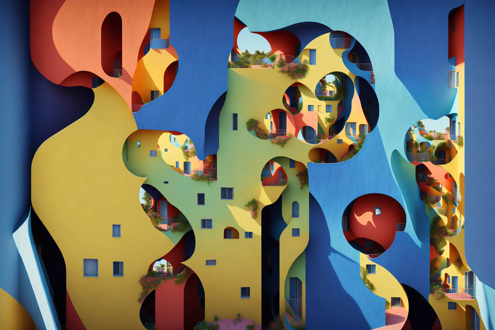 Colorful Abstract Shapes Featuring European-Style Village Landscape