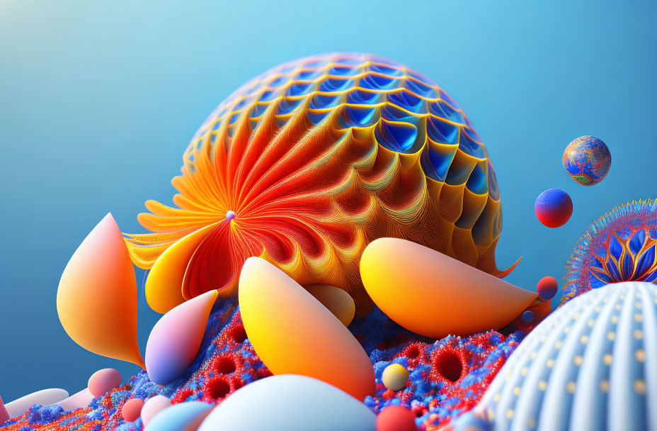 Colorful 3D Abstract Art: Vibrant Underwater Scene with Textured Shapes