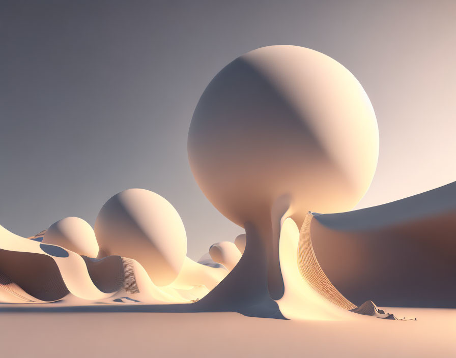 Surreal Landscape with Egg-shaped Forms and Sand Dunes