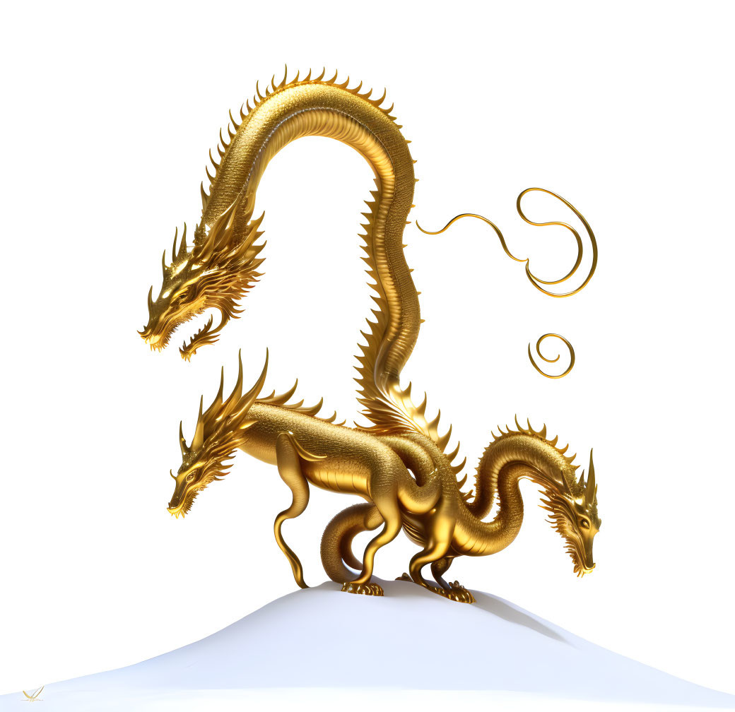 Golden three-headed dragon on white background