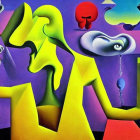 Colorful Abstract Mural Featuring Fluid Shapes and Architectural Elements