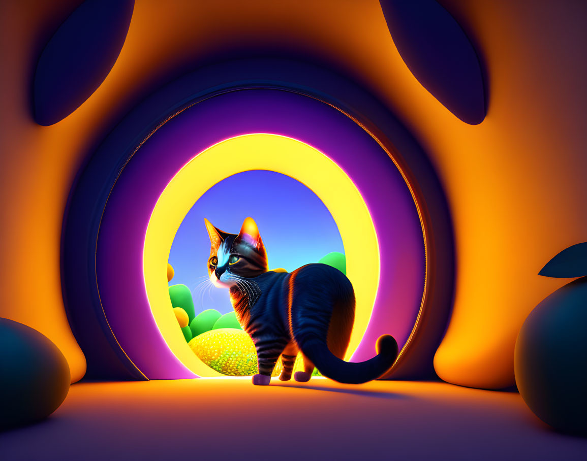 Stylized superhero cat artwork with vibrant circular backdrop