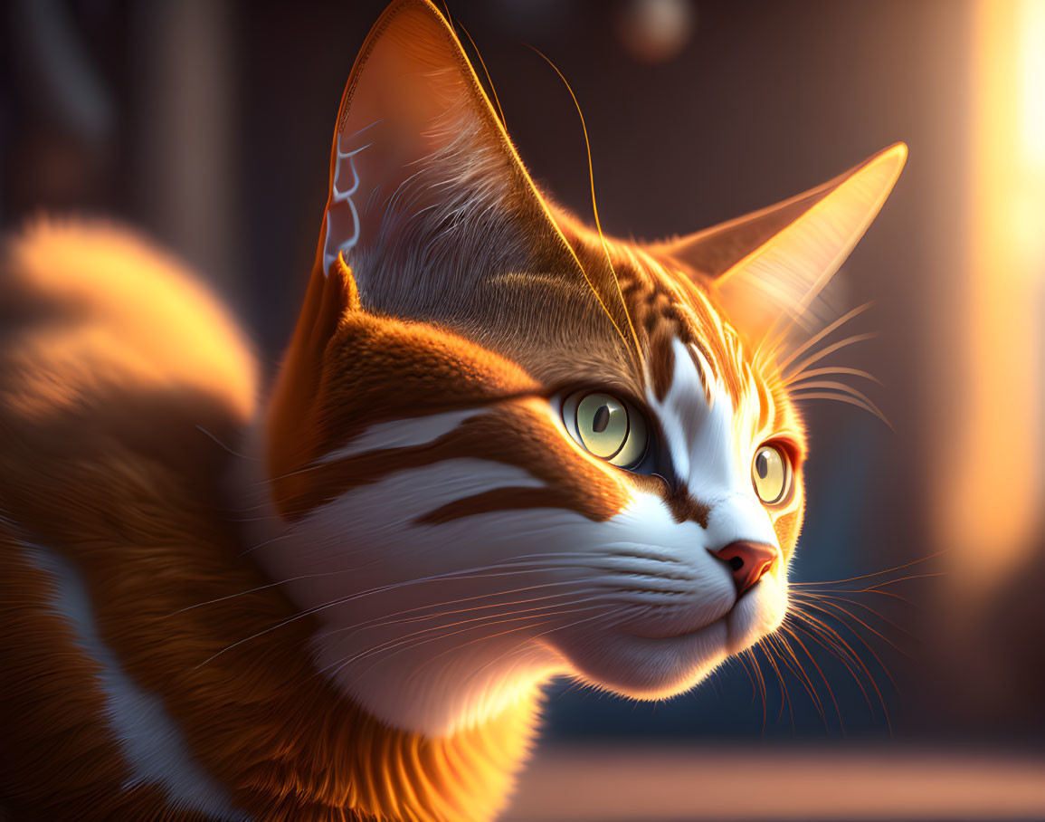 Orange Tabby Cat with Green Eyes in Warm Light