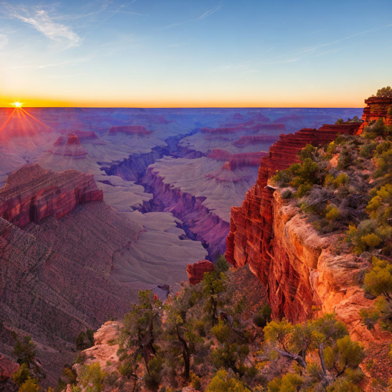 Vibrant Sunset over Grand Canyon Rock Formations