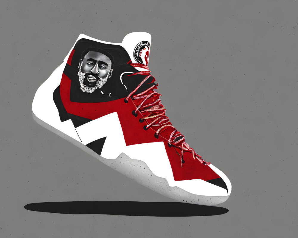Red and White High-Top Sneaker Illustration with Portrait on Side