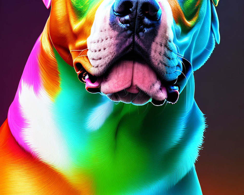 Vibrant Bulldog Digital Artwork with Colorful Fur on Dark Background