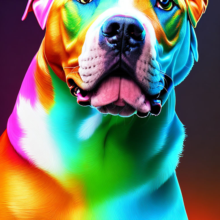 Vibrant Bulldog Digital Artwork with Colorful Fur on Dark Background