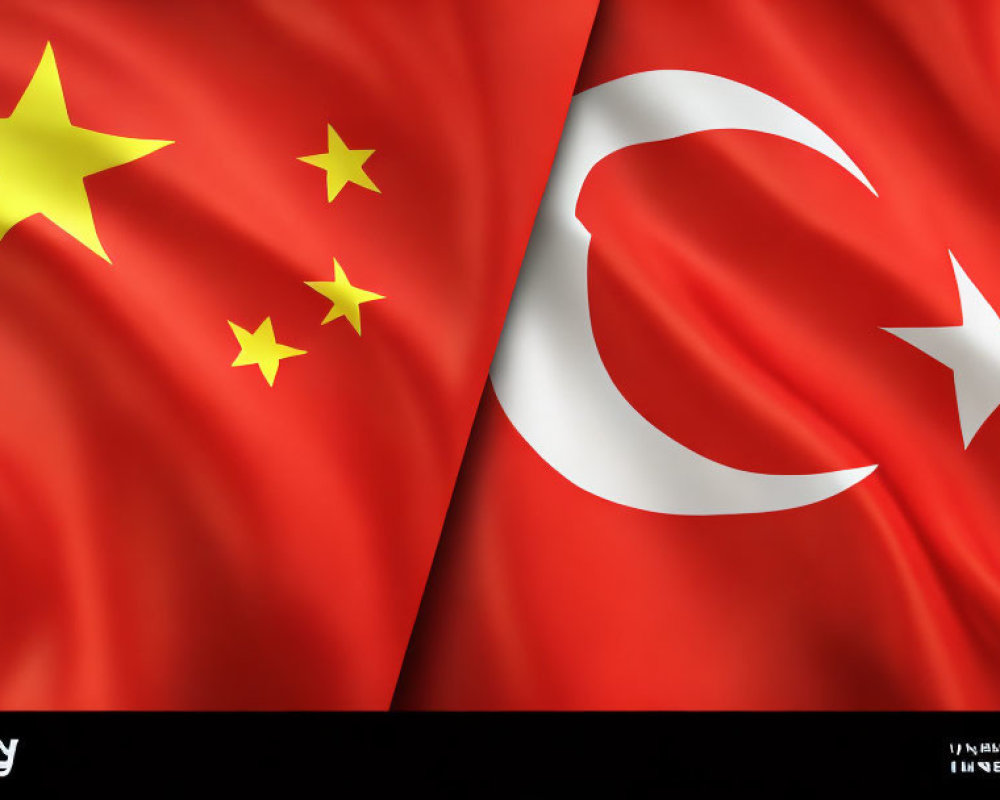 Digital artwork featuring China and Turkey flags together symbolizing international relations.