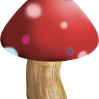 Red Glittery Cap and Gold Sparkling Stem Mushroom on Black Background
