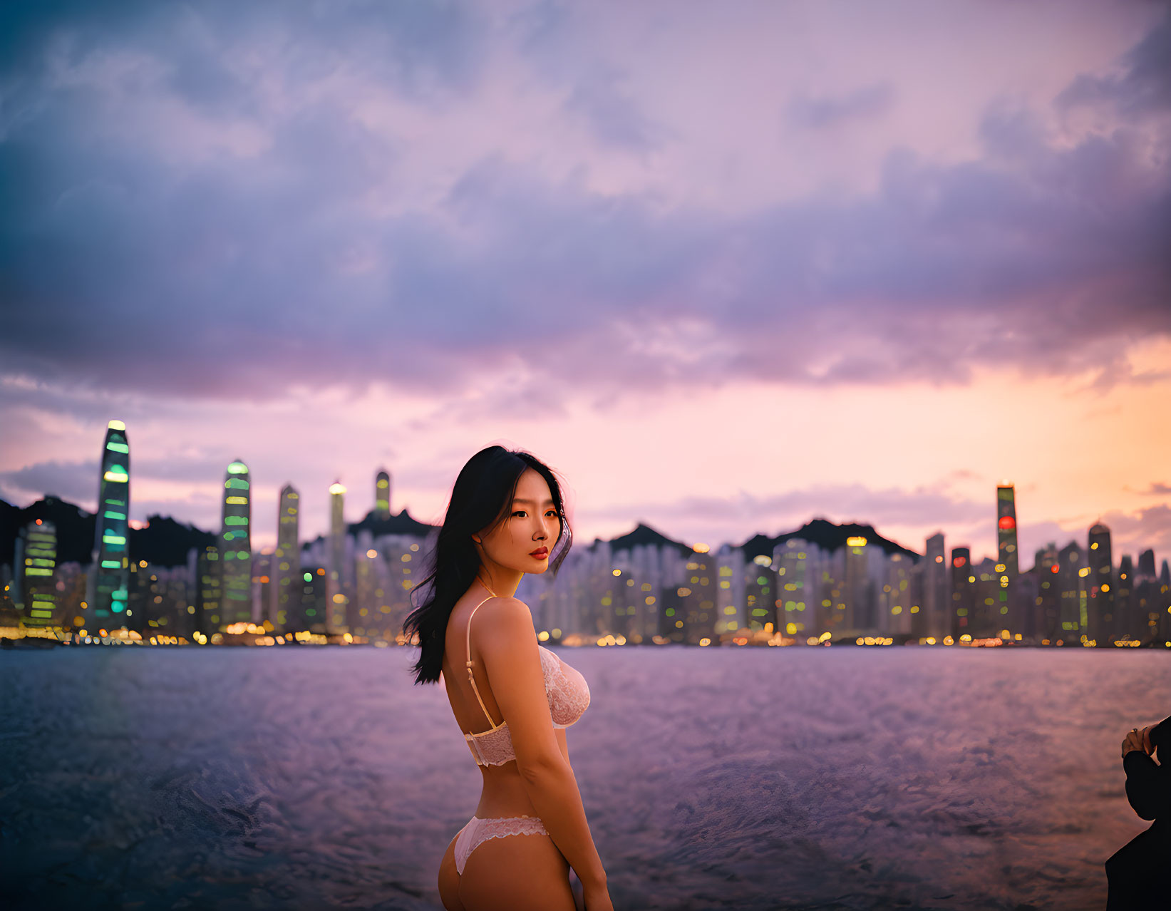A beautiful girl in Victoria Harbour, Hong Kong