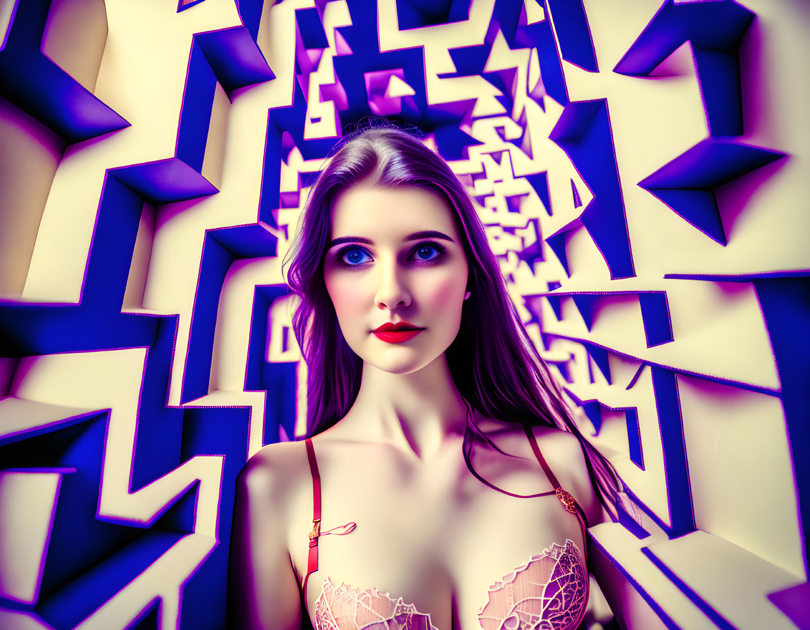 A beautiful girl in the maze world of MC Escher