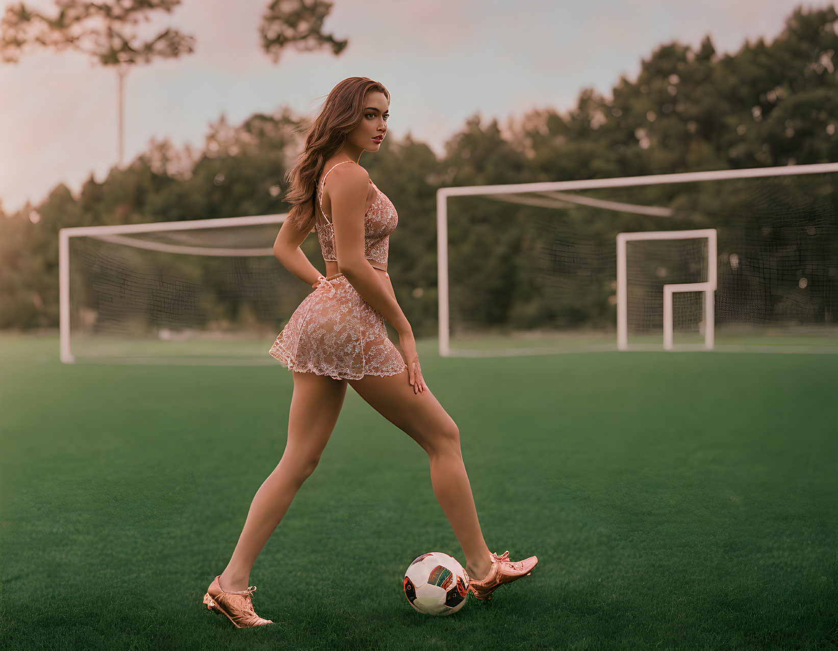 A beautiful girl playing soccer