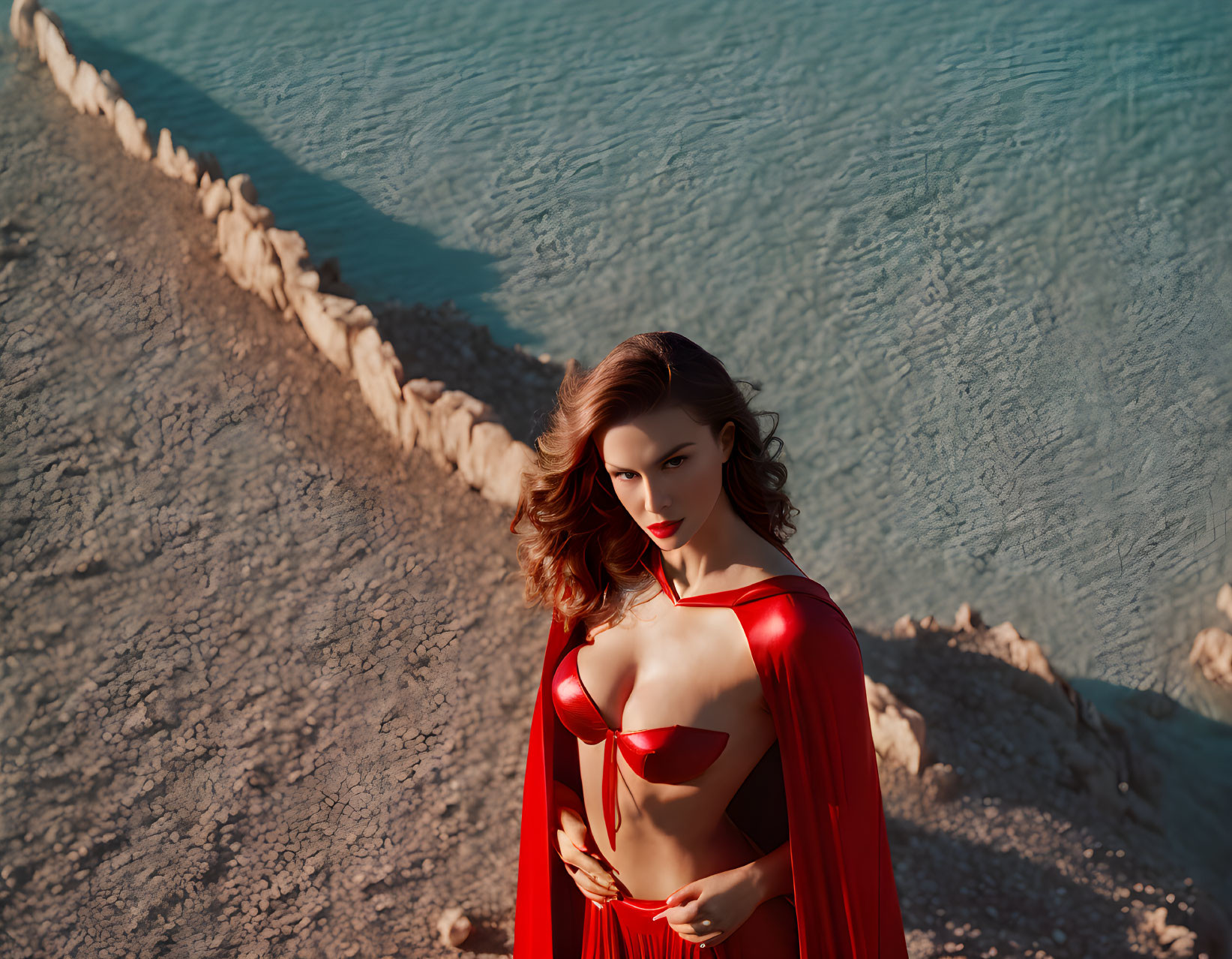 Supergirl in lingerie and red cape