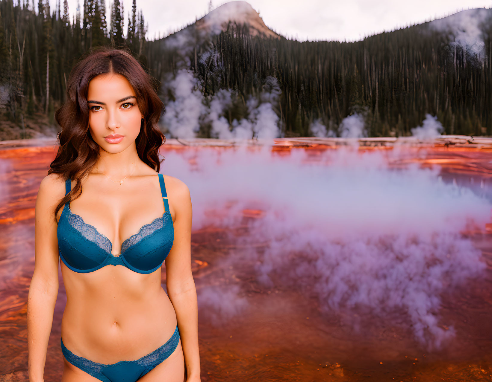 A beautiful girl at a Yellowstone hot spring