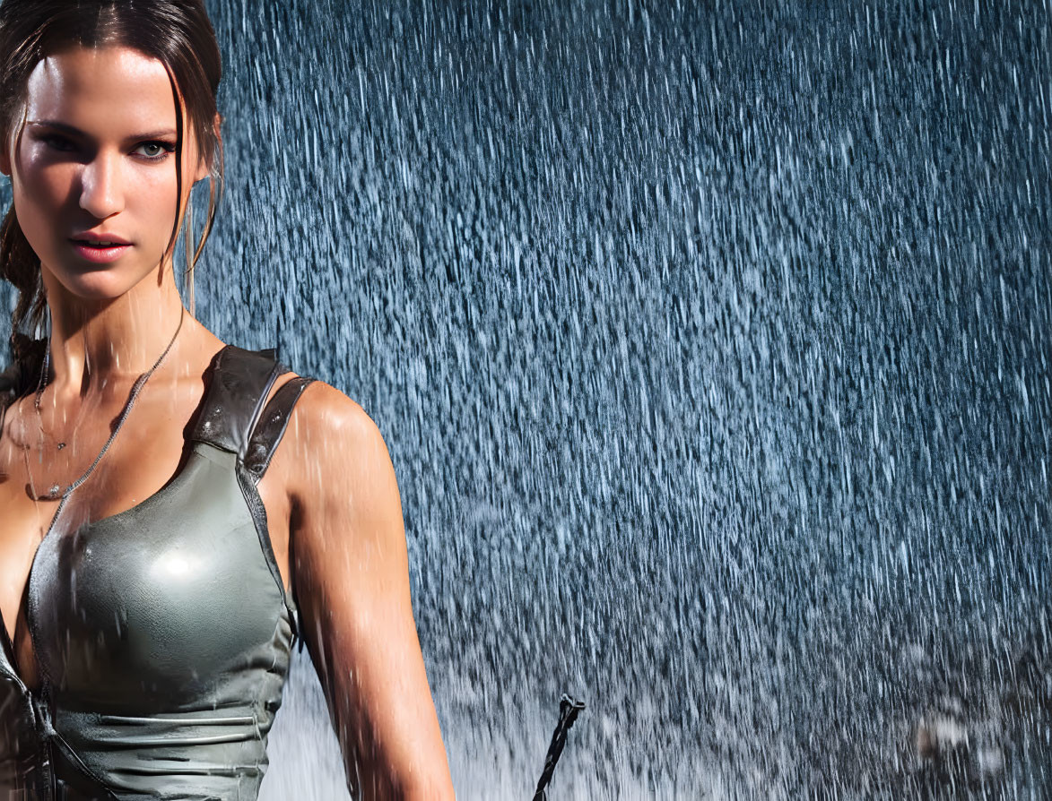 Lara Croft Tomb Raider walking in the rain