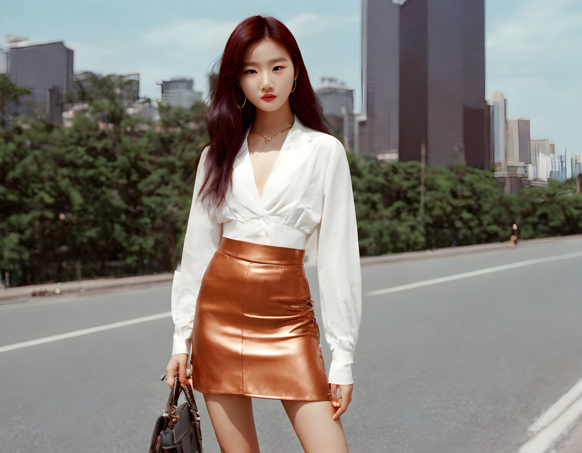 A Korean model with a bicycle in the background