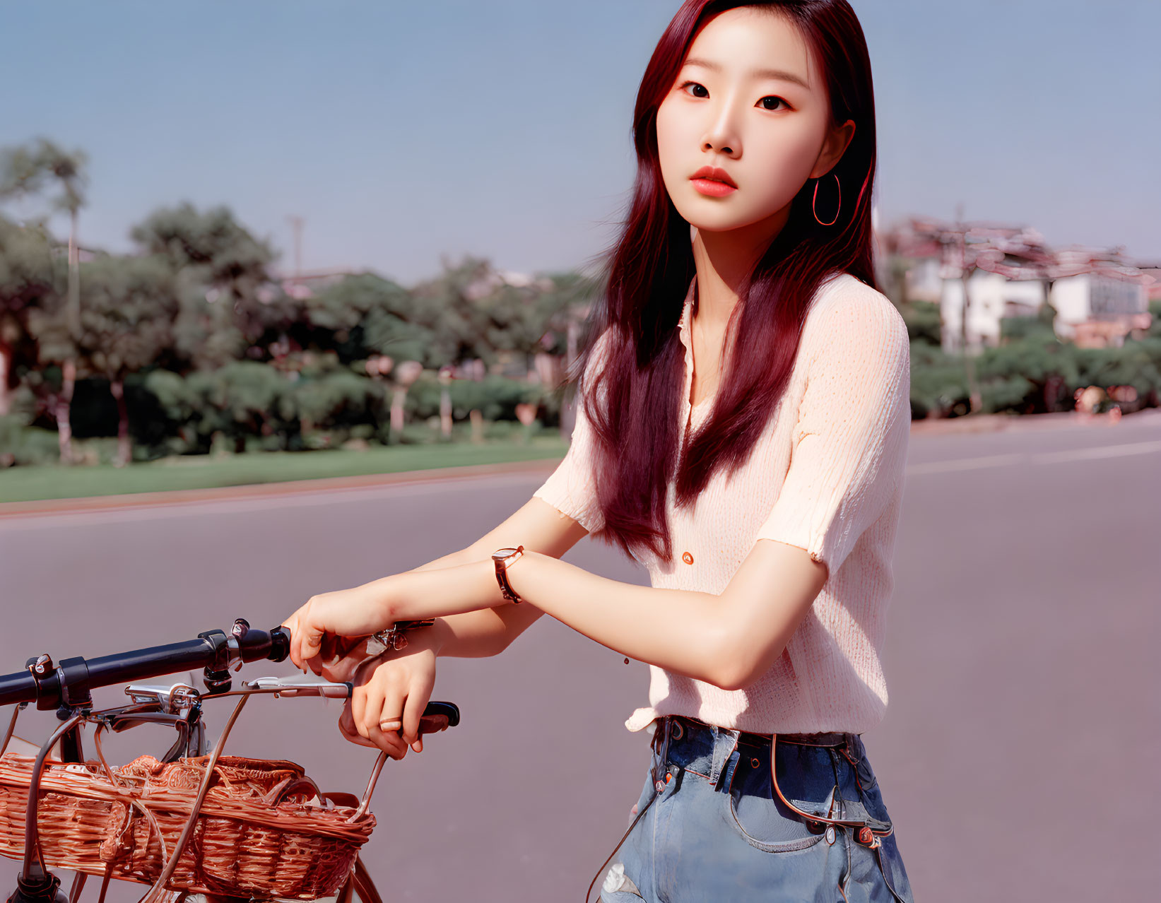 Beautiful Korean riding a bicycle