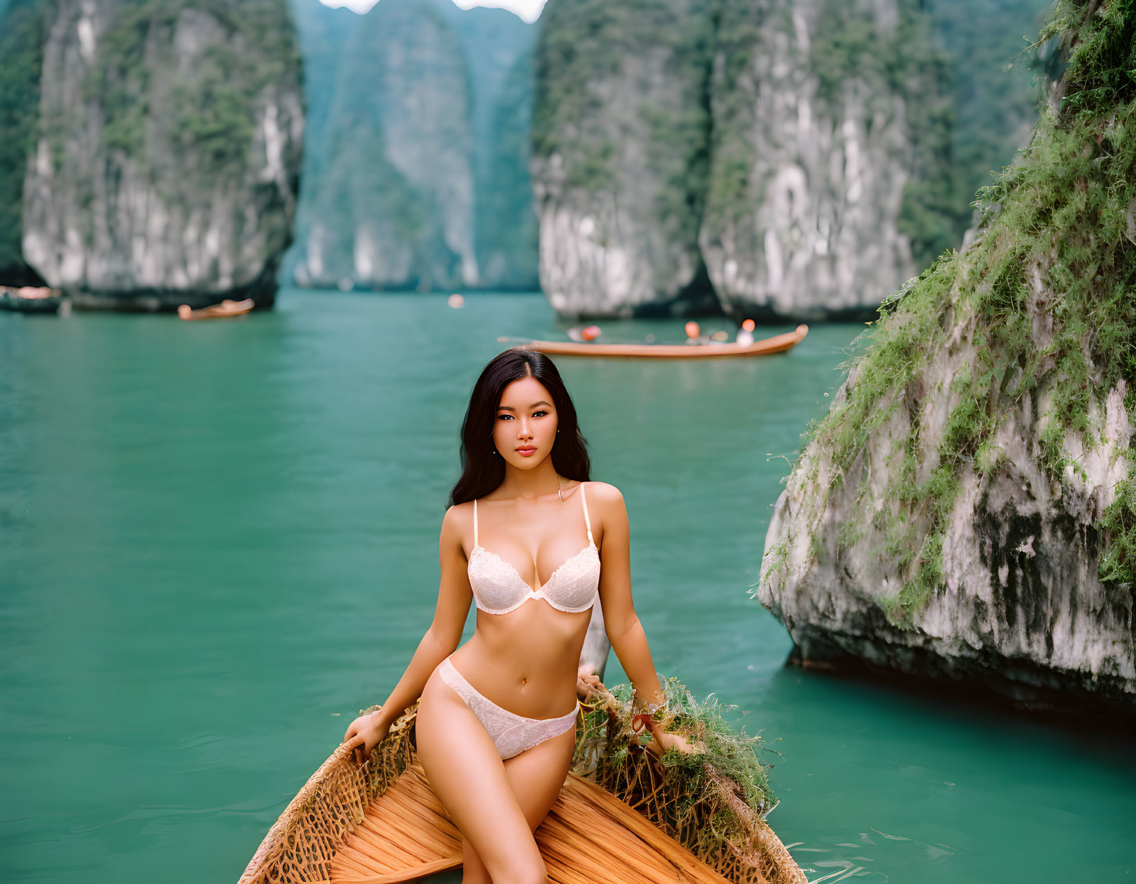 A beautiful girl in Ha Long Bay, Vietnam
