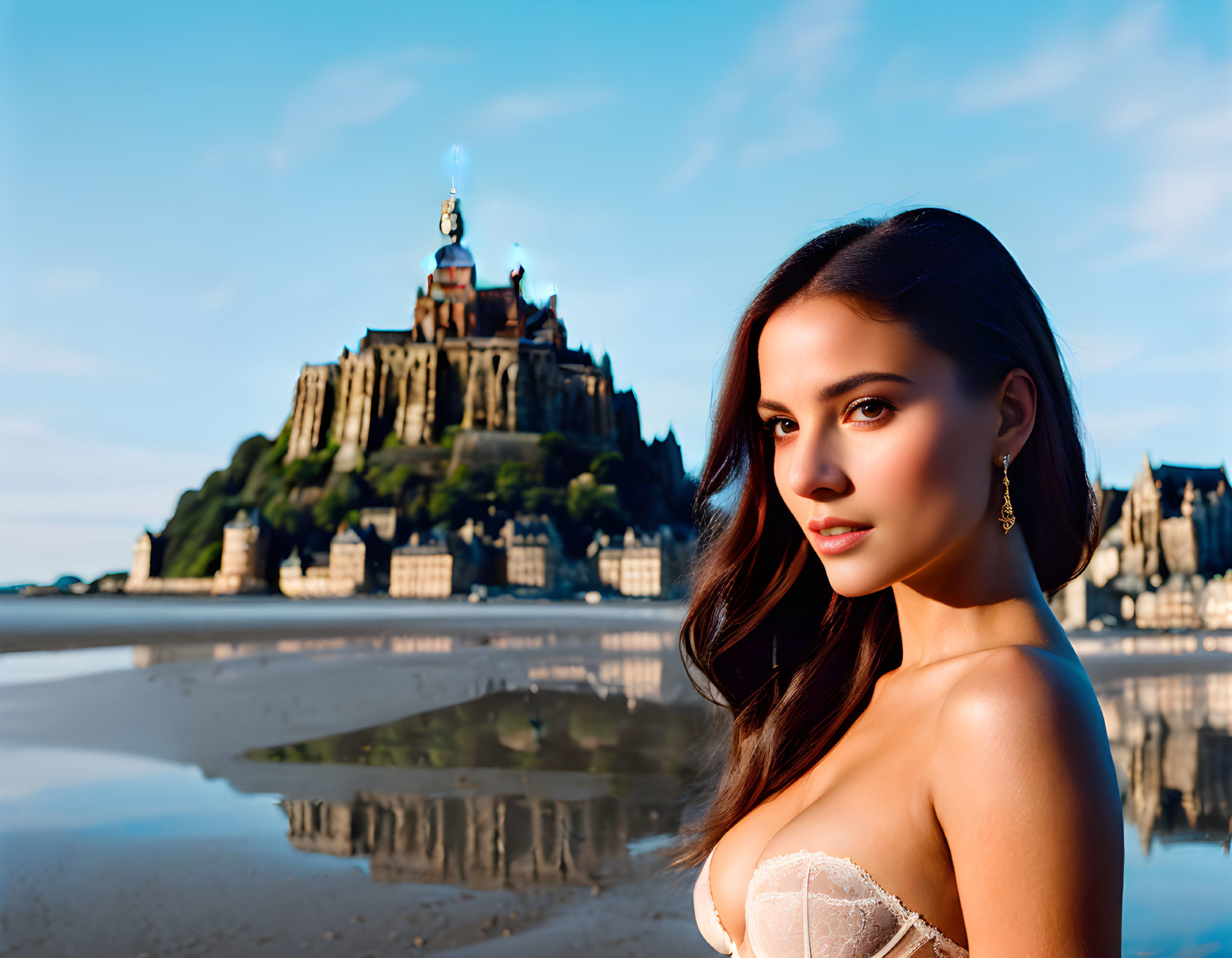 A beautiful girl at Mont Saint-Michel