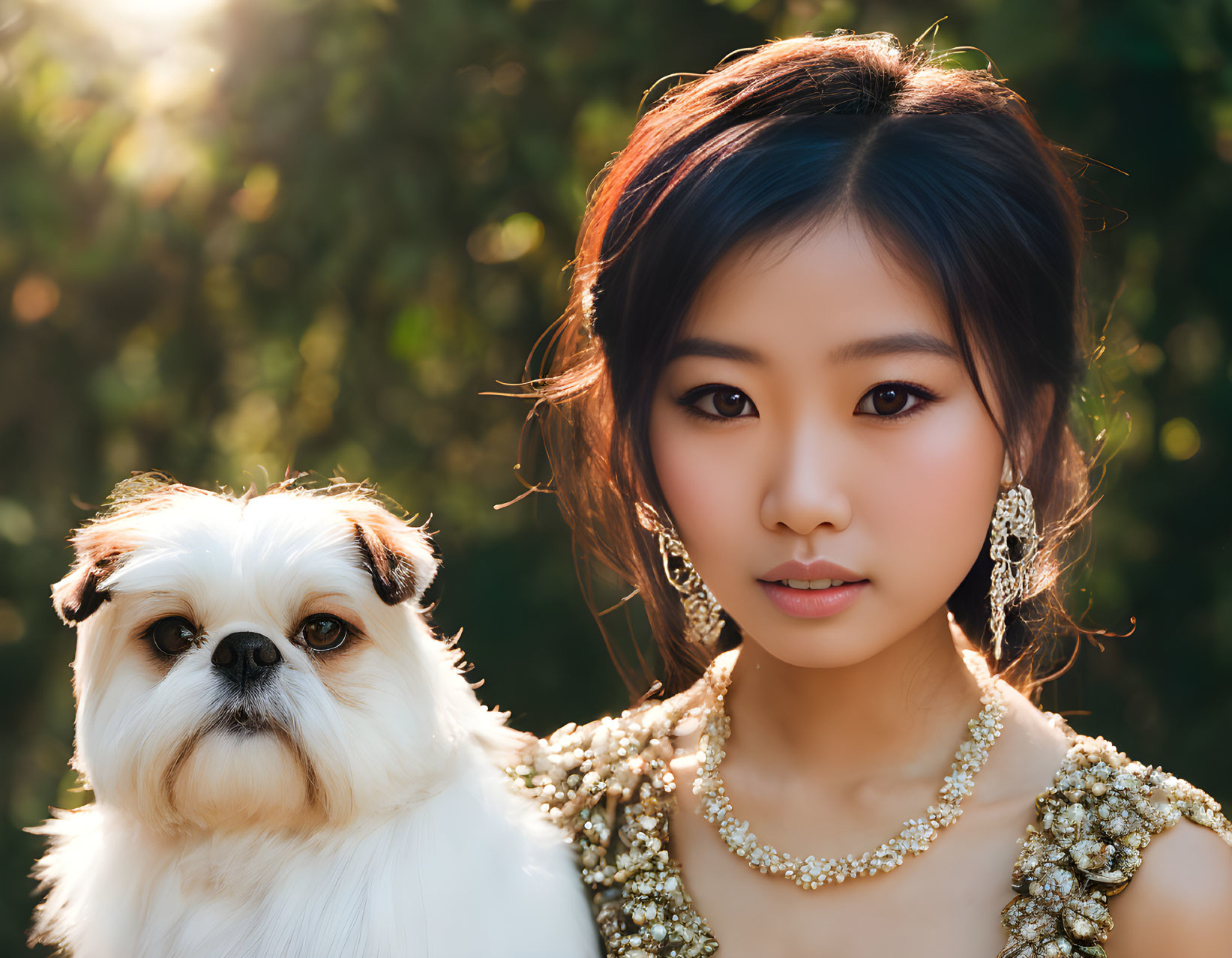 Beautiful Asian girl holding a Shih-Tzu