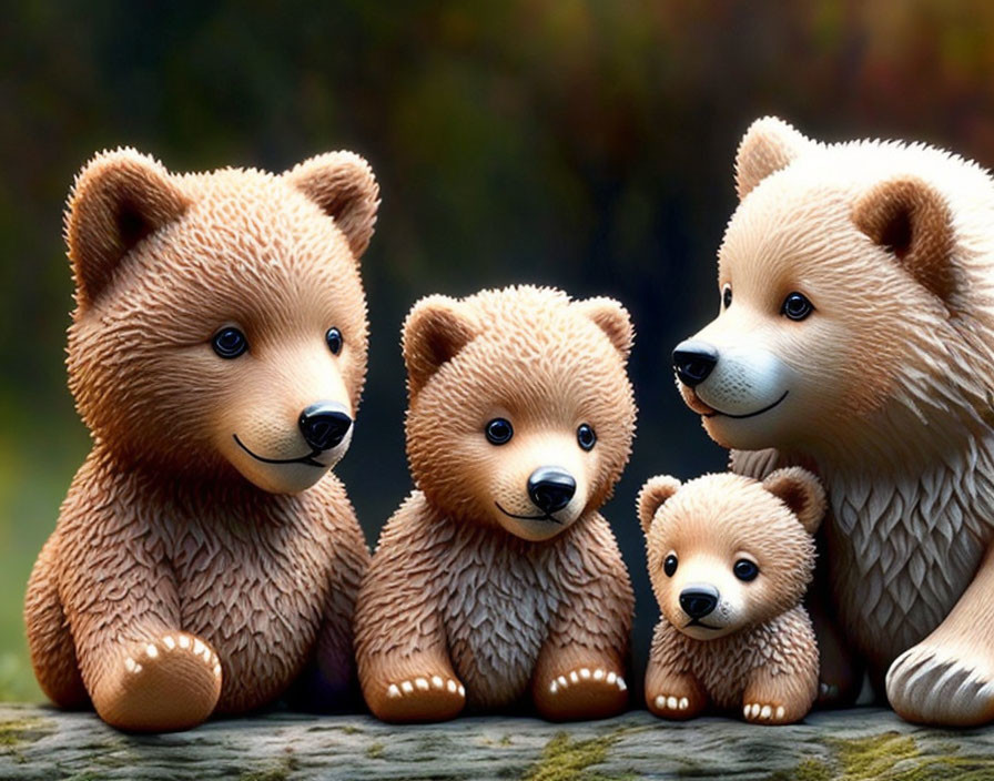 Realistic Bear Figurines in Descending Size Order